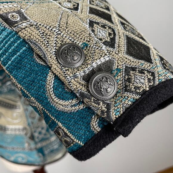 Vintage Serengeti Patchwork Tapestry Jacket Sz S Blue Metallic Shimmery Pockets - Picture 9 of 16